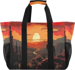 Nander Sunset Desert Army Cowboy Foldable Tote Bag Waterproof Sandproof Women Beach Bag Handbag Gym Bag Travel Shopping Bag