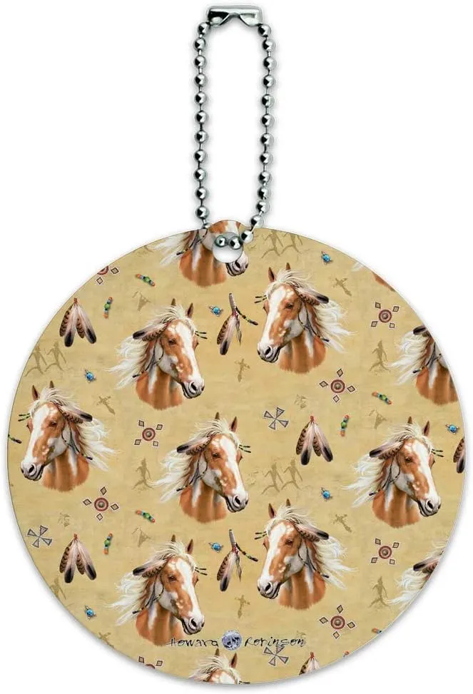 Palamino Horse Selfie Pattern Round Luggage ID Tag Card Suitcase Carry-On