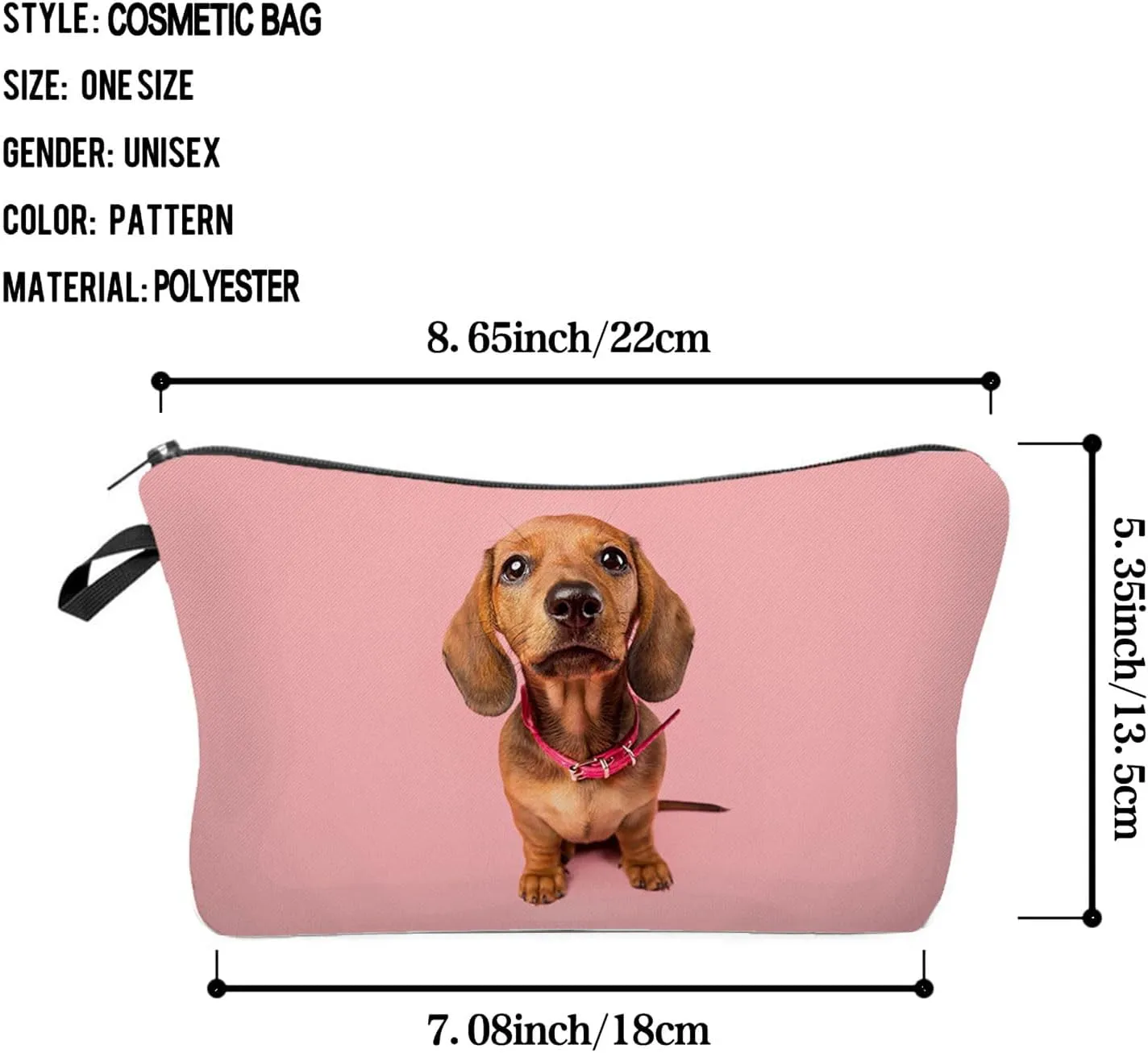 Pink Dachshund Makeup Bag Dachshund Puppy Organizer Bag Zipper Pouch Pink Dachshund Pattern Cosmetic Bag Present for Dachshund Lovers Dog Mom Women