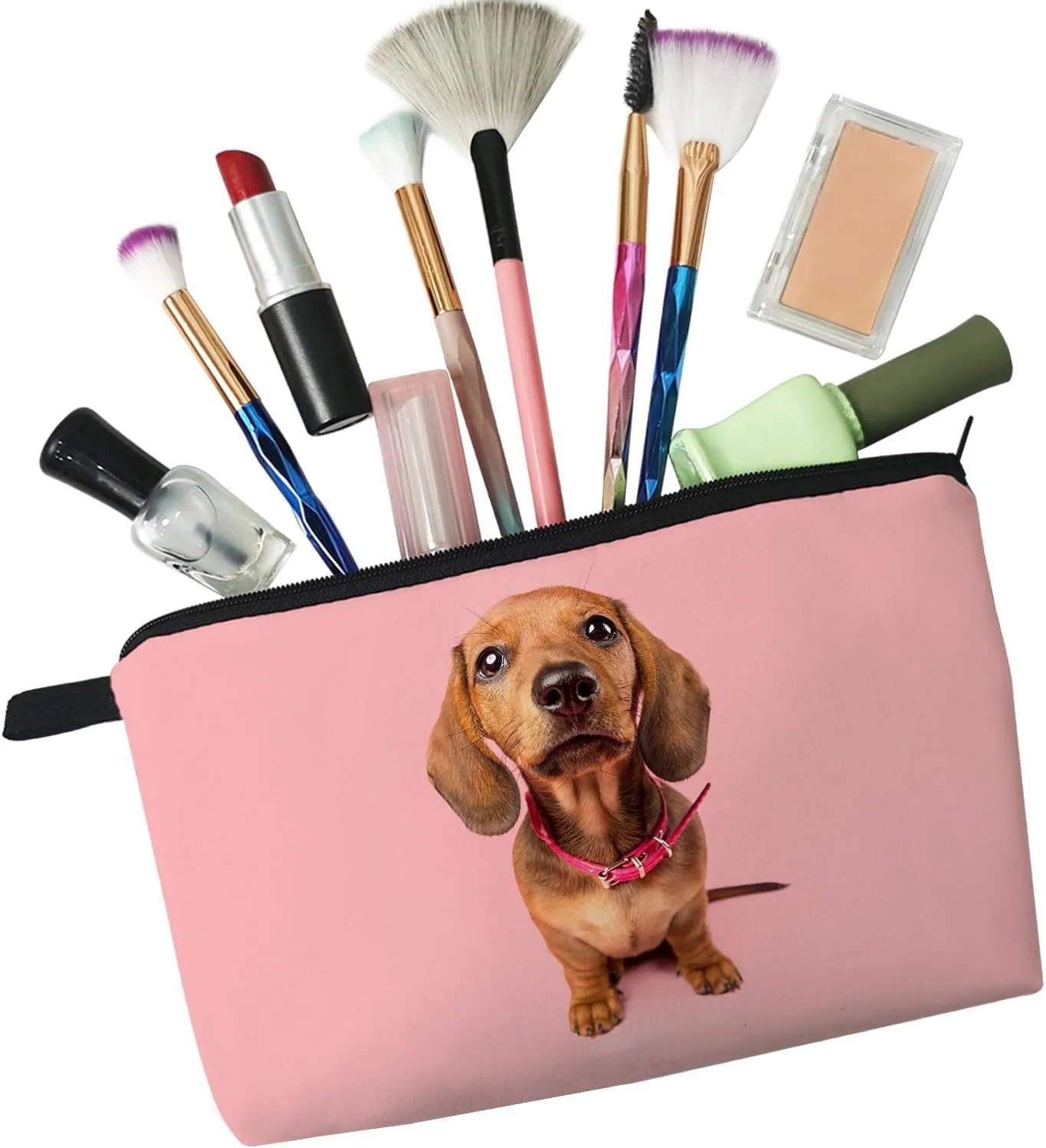 Pink Dachshund Makeup Bag Dachshund Puppy Organizer Bag Zipper Pouch Pink Dachshund Pattern Cosmetic Bag Present for Dachshund Lovers Dog Mom Women