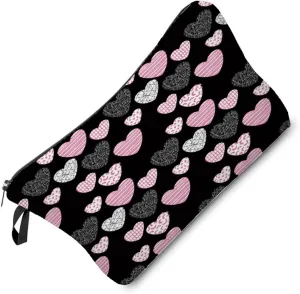 Pink Heart Makeup Bag Cute Small Organizer Zipper Pouch Pink Heart Cosmetic Bag Present for Women Friends Sisters