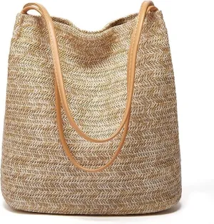 Pleneal Beach Bags for Women, Summer Buckets Tote Shoulder Bag, Fashion Handbag for Vacation