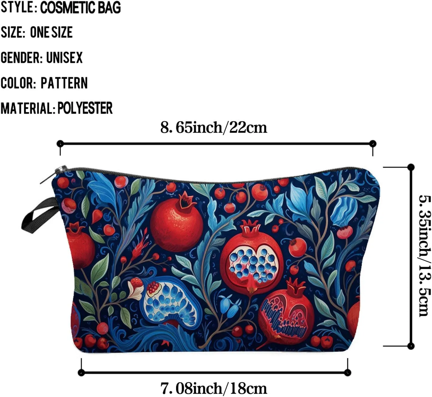 Pomegranate Makeup Bag Red Pomegranate Pattern Small Cute Organizer Bag Zipper Pouch Pomegranate Illustration Print Cosmetic Bag Present for Women Friends