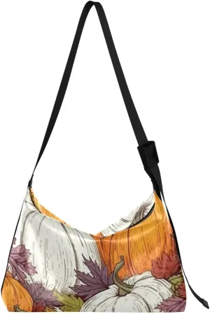 Pumpkins Maple Leaves Tote Bag for Women Large Hobo Bags Womens Cross Body Purses Leather Hobo Bags with Adjustable Strap for Travel