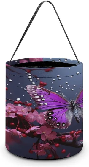 Purple Plum Butterfly Halloween Tote Candy Bag Candy Basket Candy Bucket Gift Bag for Halloween Party