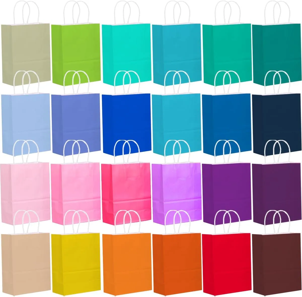 qiqee 48PCS Medium Gift Bag with Handles Bulk 11"x5"x8" Gift Bags 24 Different Senior Color Bags Multiple Uses (Medium Size)