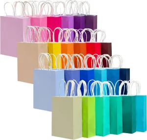 qiqee 48PCS Medium Gift Bag with Handles Bulk 11"x5"x8" Gift Bags 24 Different Senior Color Bags Multiple Uses (Medium Size)