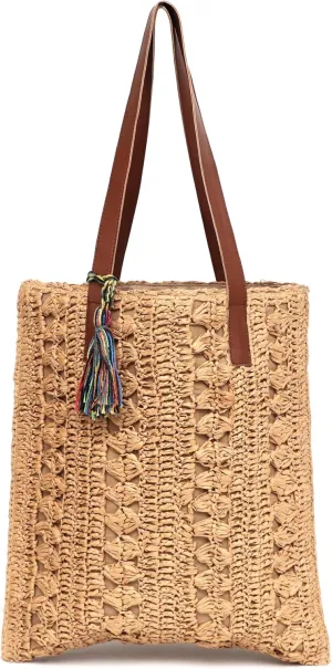 Rafia Straw Beach Bags Buckets Handbag Shoulder Bag Tote Bag for Women Organizer Bag Natural Fiber Hand Woven Storage Handbags Beige