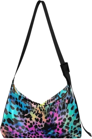 Rainbow Colorful Leopard Tote Bag for Women Large Hobo Bags Slouchy Crossbody Bag Leather Hobo Bags with Adjustable Strap for Travel School