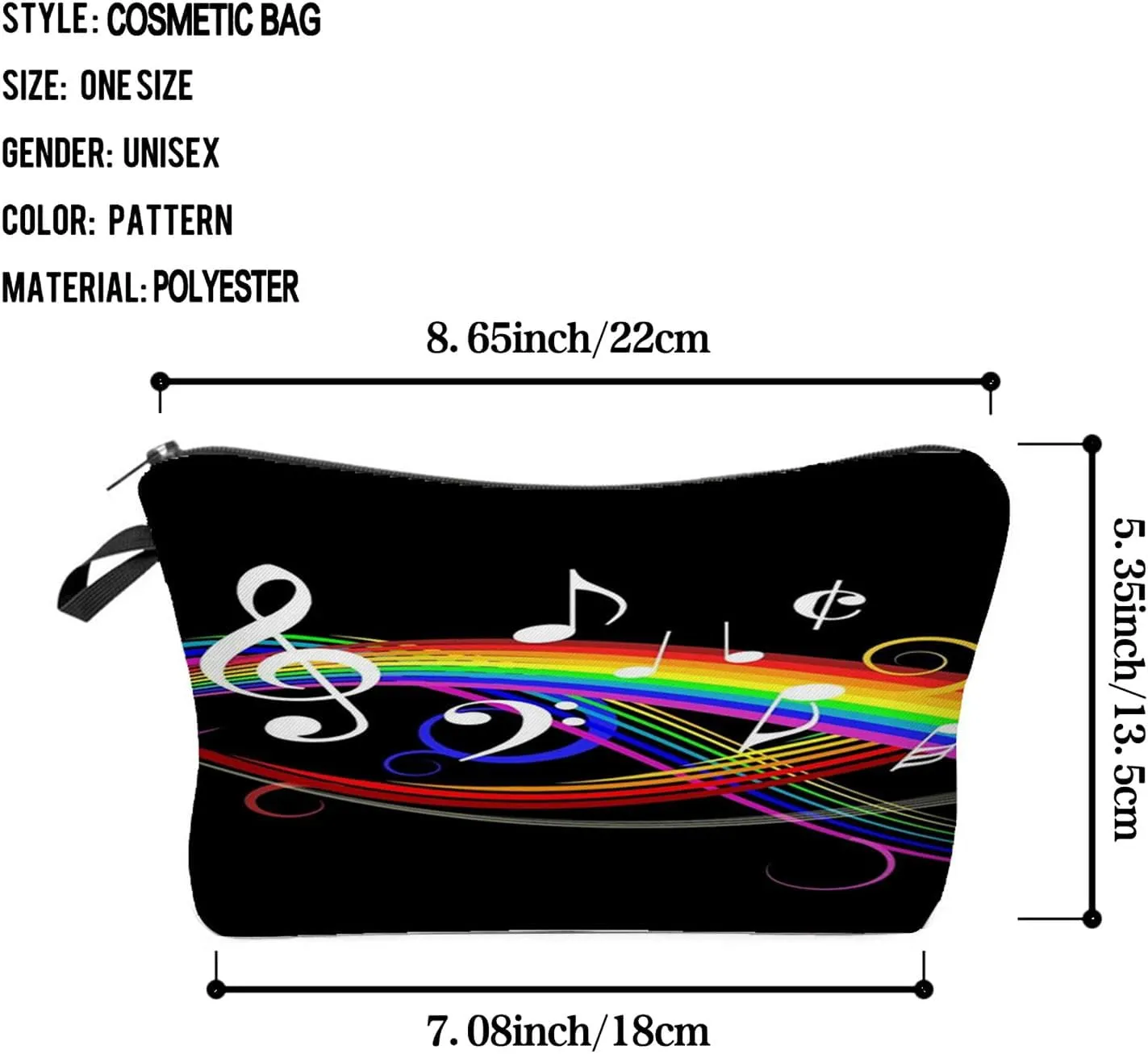 Rainbow Musical Note Makeup Bag Cute Small Organizer Zipper Pouch Rainbow Musical Note Cosmetic Bag Birthday Present for Music Lovers Musicians Women