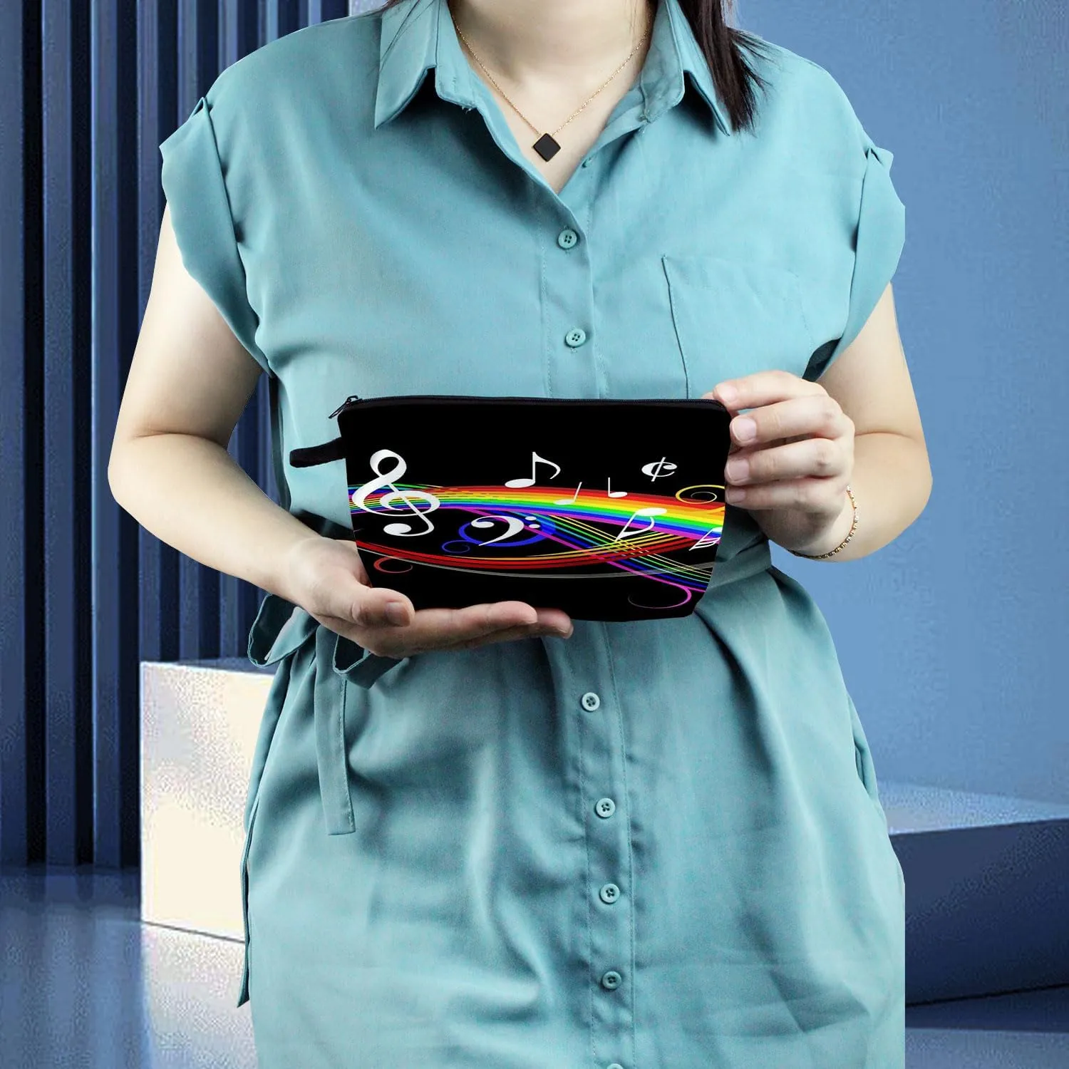 Rainbow Musical Note Makeup Bag Cute Small Organizer Zipper Pouch Rainbow Musical Note Cosmetic Bag Birthday Present for Music Lovers Musicians Women