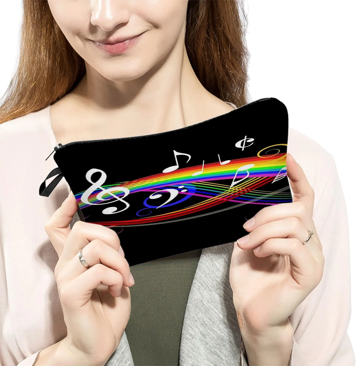 Rainbow Musical Note Makeup Bag Cute Small Organizer Zipper Pouch Rainbow Musical Note Cosmetic Bag Birthday Present for Music Lovers Musicians Women