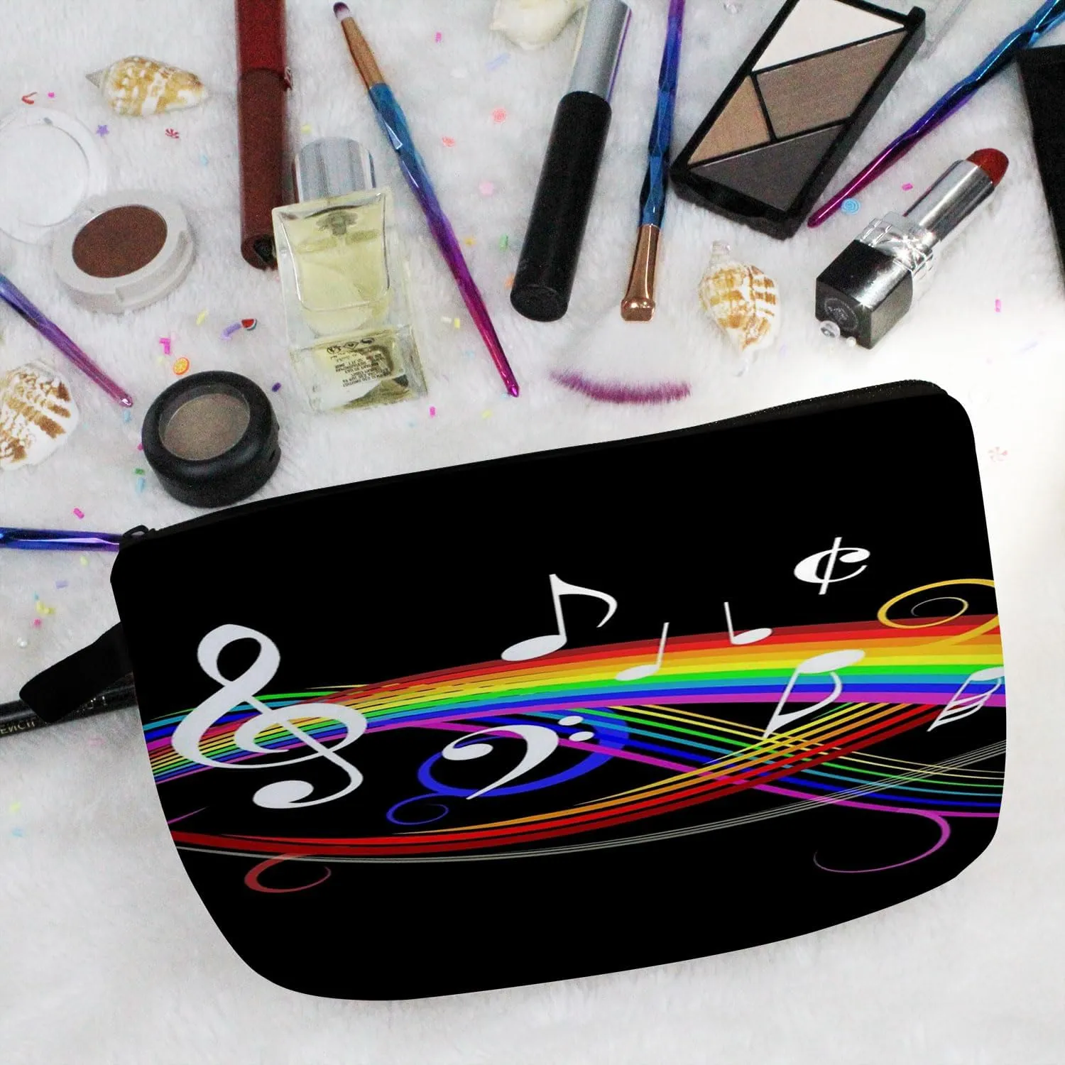 Rainbow Musical Note Makeup Bag Cute Small Organizer Zipper Pouch Rainbow Musical Note Cosmetic Bag Birthday Present for Music Lovers Musicians Women