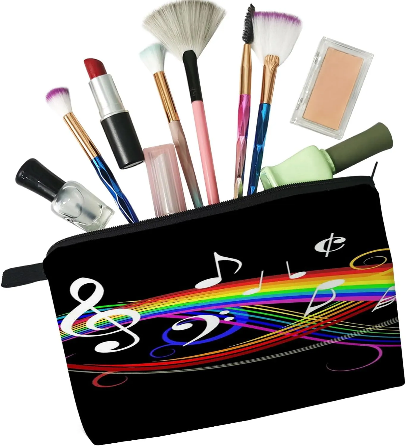 Rainbow Musical Note Makeup Bag Cute Small Organizer Zipper Pouch Rainbow Musical Note Cosmetic Bag Birthday Present for Music Lovers Musicians Women