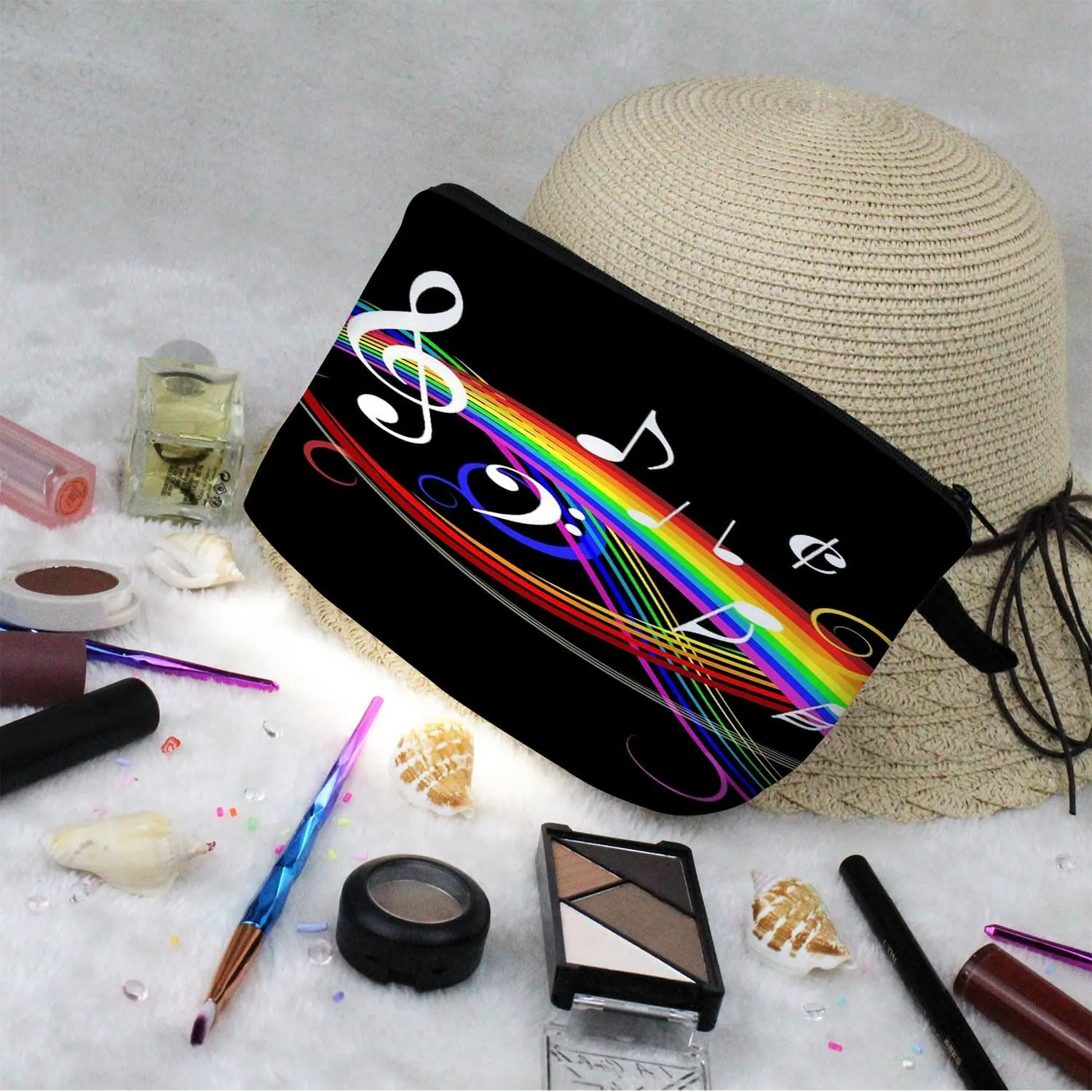 Rainbow Musical Note Makeup Bag Cute Small Organizer Zipper Pouch Rainbow Musical Note Cosmetic Bag Birthday Present for Music Lovers Musicians Women
