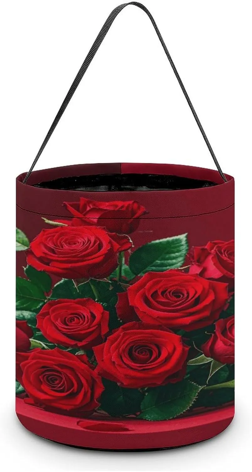 Red And Roses Halloween Tote Candy Bag Candy Basket Candy Bucket Gift Bag for Halloween Party