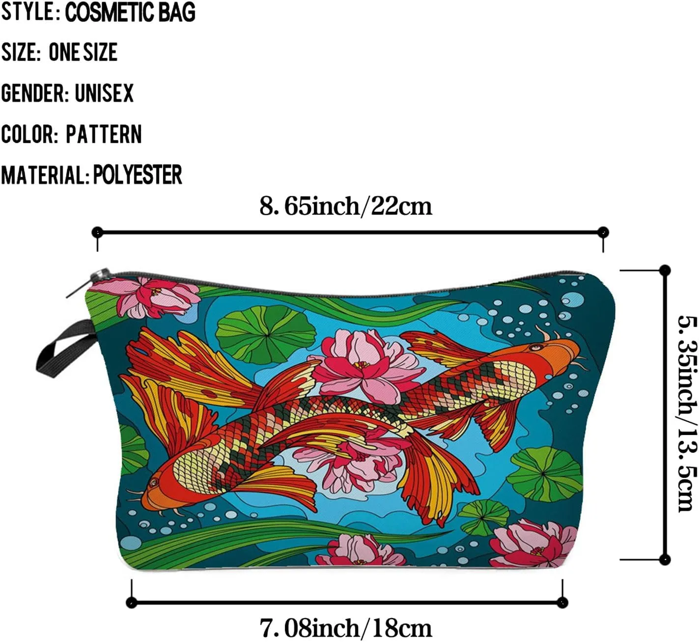 Red Koi Fish Cosmetic Bag Cute Small Organizer Zipper Pouch Lucky Koi Fish Makeup Bag Present for Women Friends Fish Lovers
