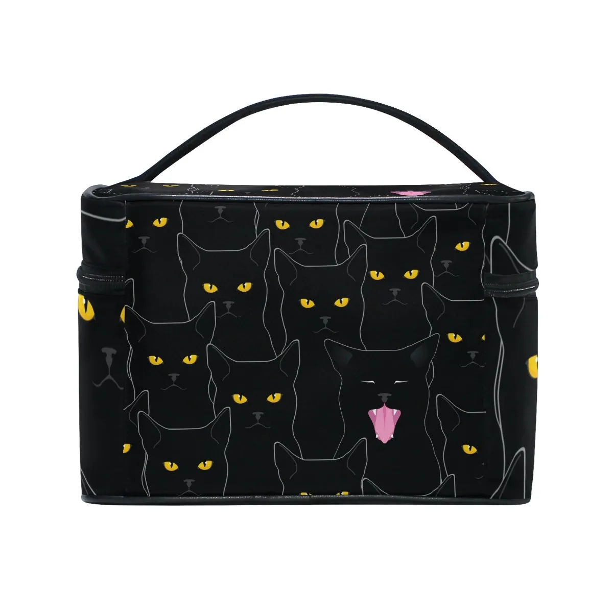 senya Travel Makeup Bags With Zipper Black Cats Pattern Cosmetic Bag Toiletry Bags Train Cases Storage Bags Portable Multifunction Case for Women Girls
