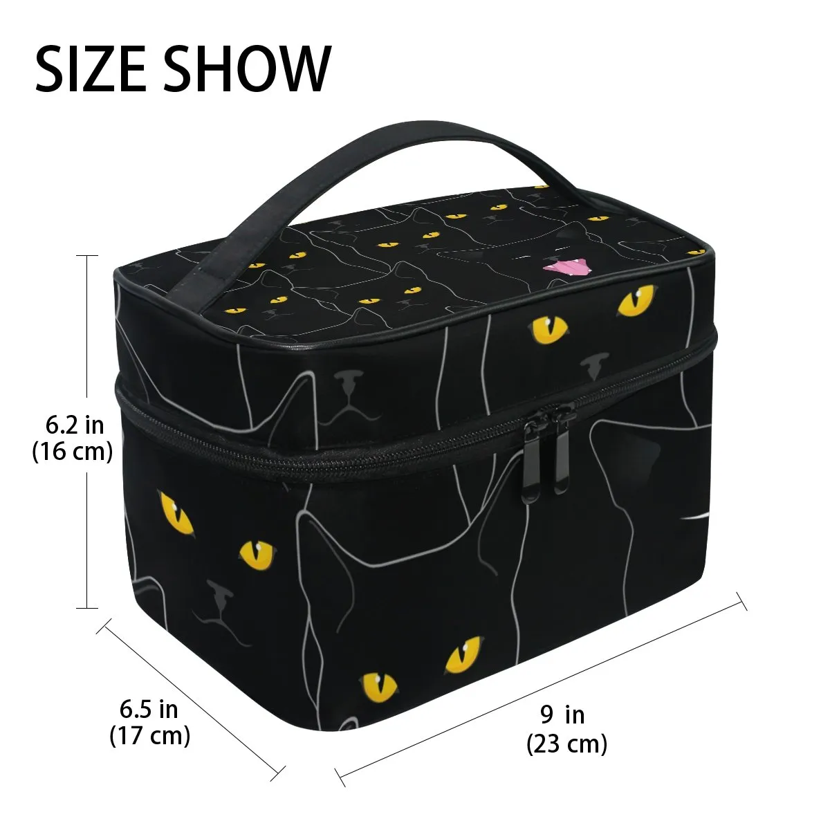 senya Travel Makeup Bags With Zipper Black Cats Pattern Cosmetic Bag Toiletry Bags Train Cases Storage Bags Portable Multifunction Case for Women Girls