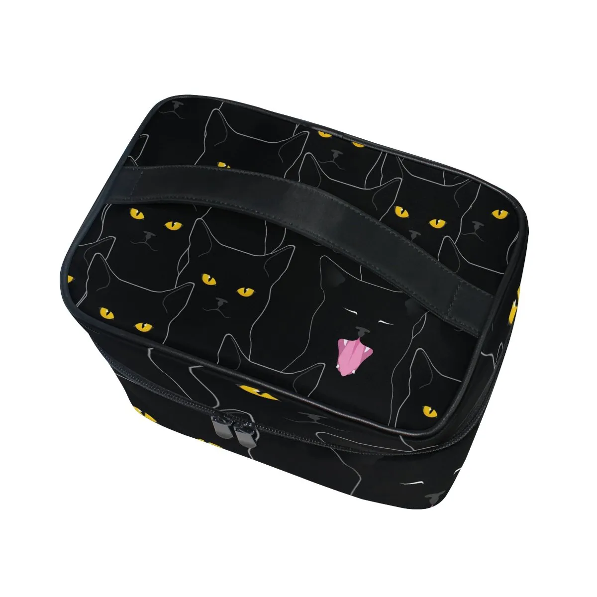 senya Travel Makeup Bags With Zipper Black Cats Pattern Cosmetic Bag Toiletry Bags Train Cases Storage Bags Portable Multifunction Case for Women Girls