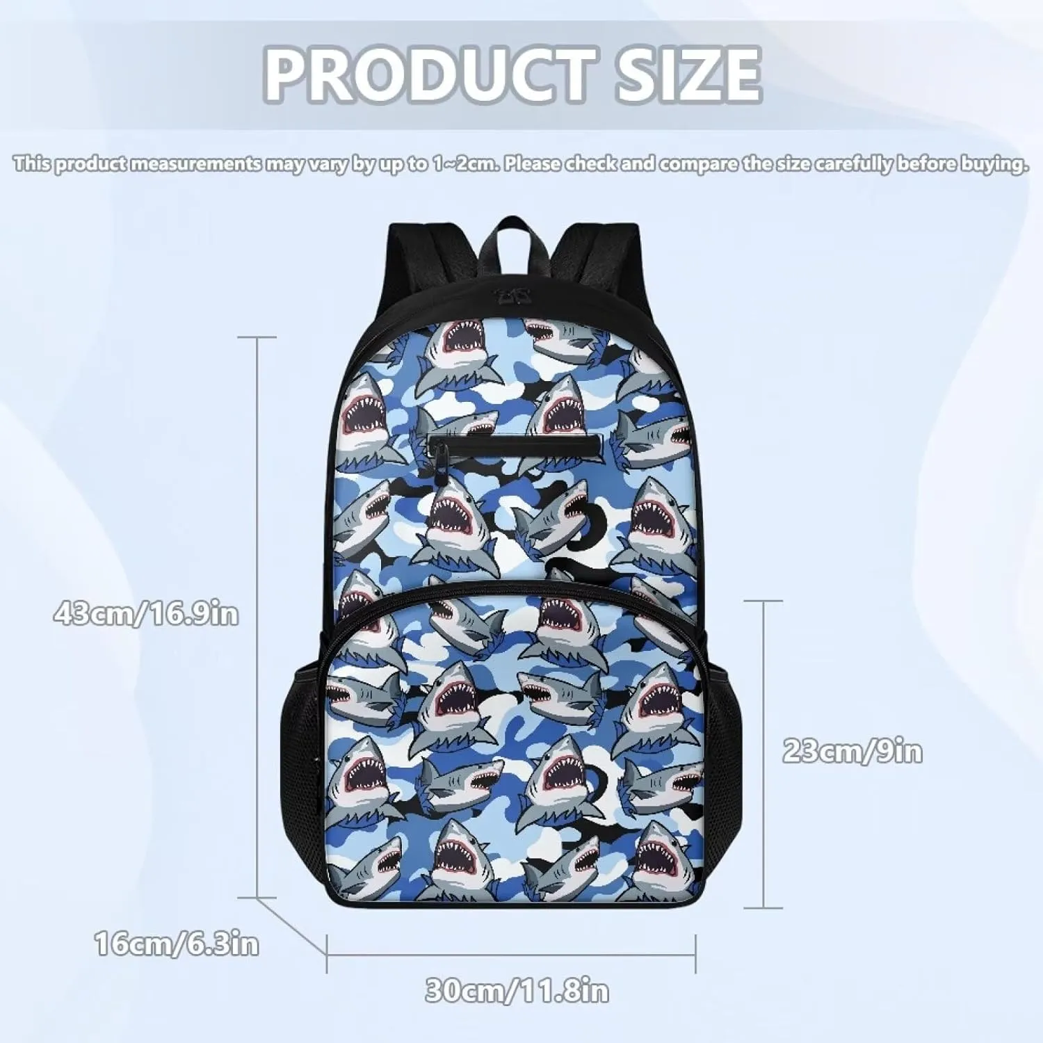 Shark Backpack 3 in 1 Kids Bookbag with Lunch Box Camo School Bag for Boys Pen Case and Large Bookbag for School and Travel 3 Piece Backpack Set