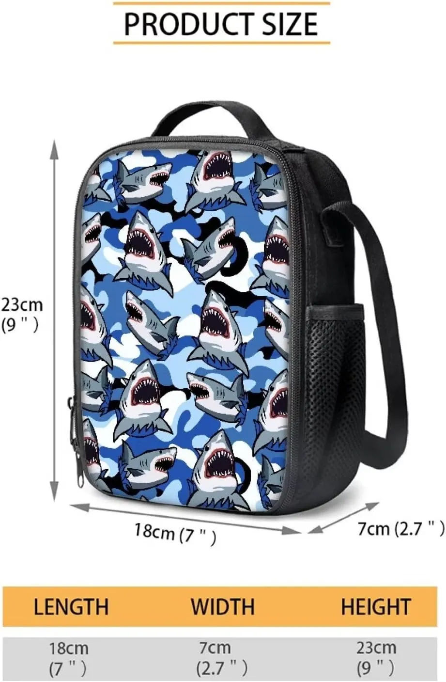 Shark Backpack 3 in 1 Kids Bookbag with Lunch Box Camo School Bag for Boys Pen Case and Large Bookbag for School and Travel 3 Piece Backpack Set