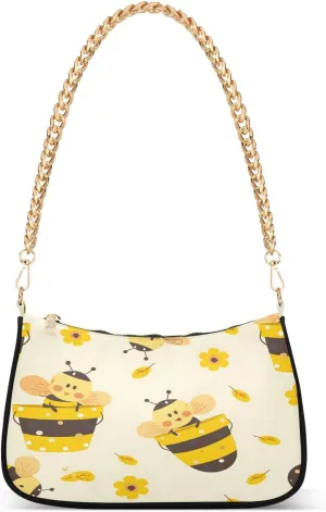 Shoulder Bags for Women Seamless Pattern with Cute Cartoon Bees with The Buckets Of Honey Hobo Tote Handbag Small Clutch Purse with Zipper Closure