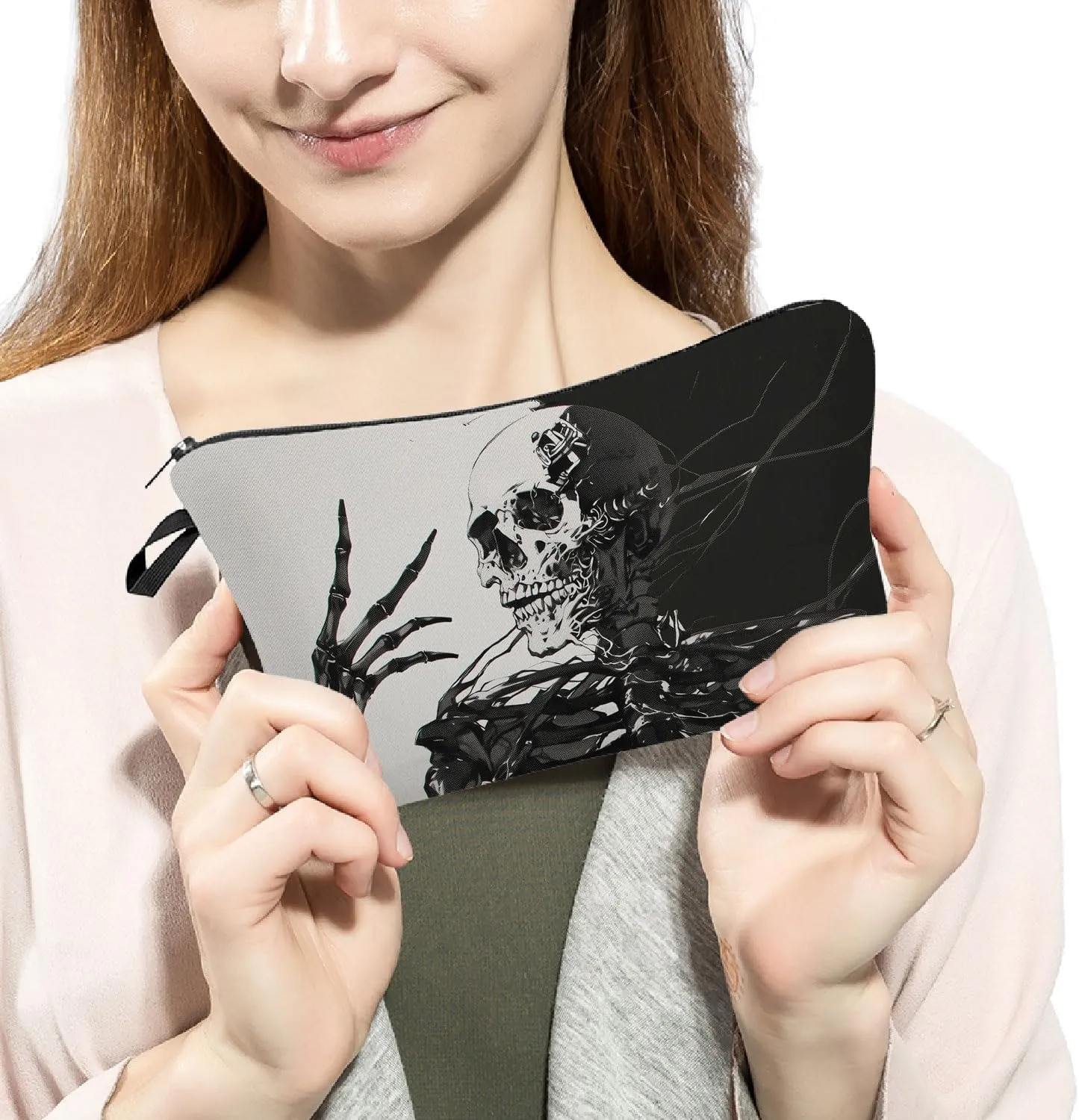 Skeleton Gifts Gothic Skeleton Makeup Bag Cute Small Organizer Bag Travel Toiletry Zipper Pouch Skull Cosmetic Bag Halloween Birthday Gift for Gothic Lovers Women
