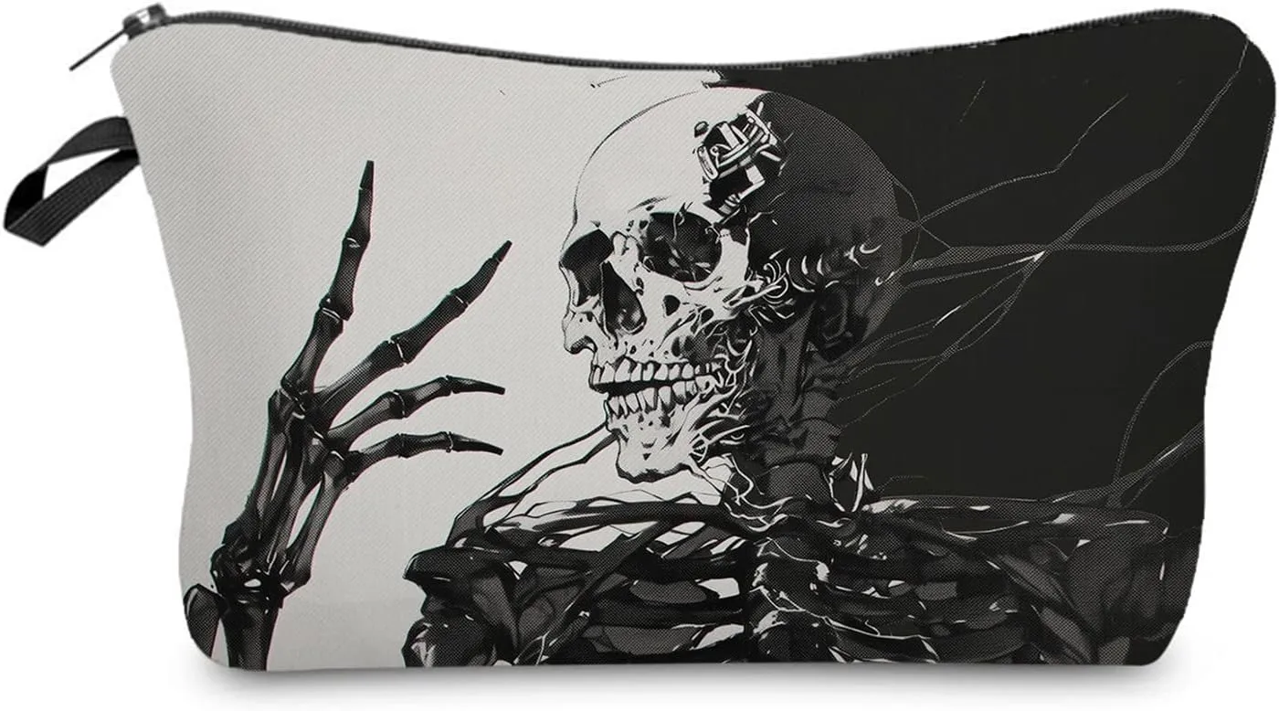 Skeleton Gifts Gothic Skeleton Makeup Bag Cute Small Organizer Bag Travel Toiletry Zipper Pouch Skull Cosmetic Bag Halloween Birthday Gift for Gothic Lovers Women
