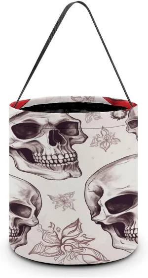 Sketchy Skulls Halloween Tote Candy Bag Candy Basket Candy Bucket Gift Bag for Halloween Party