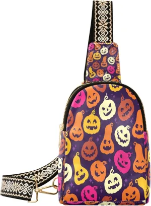 Small Sling Bag Waist Packs Leather Crossbody Packs Chest Bag Colorful Pumpkins for Women Travel Belt Purse