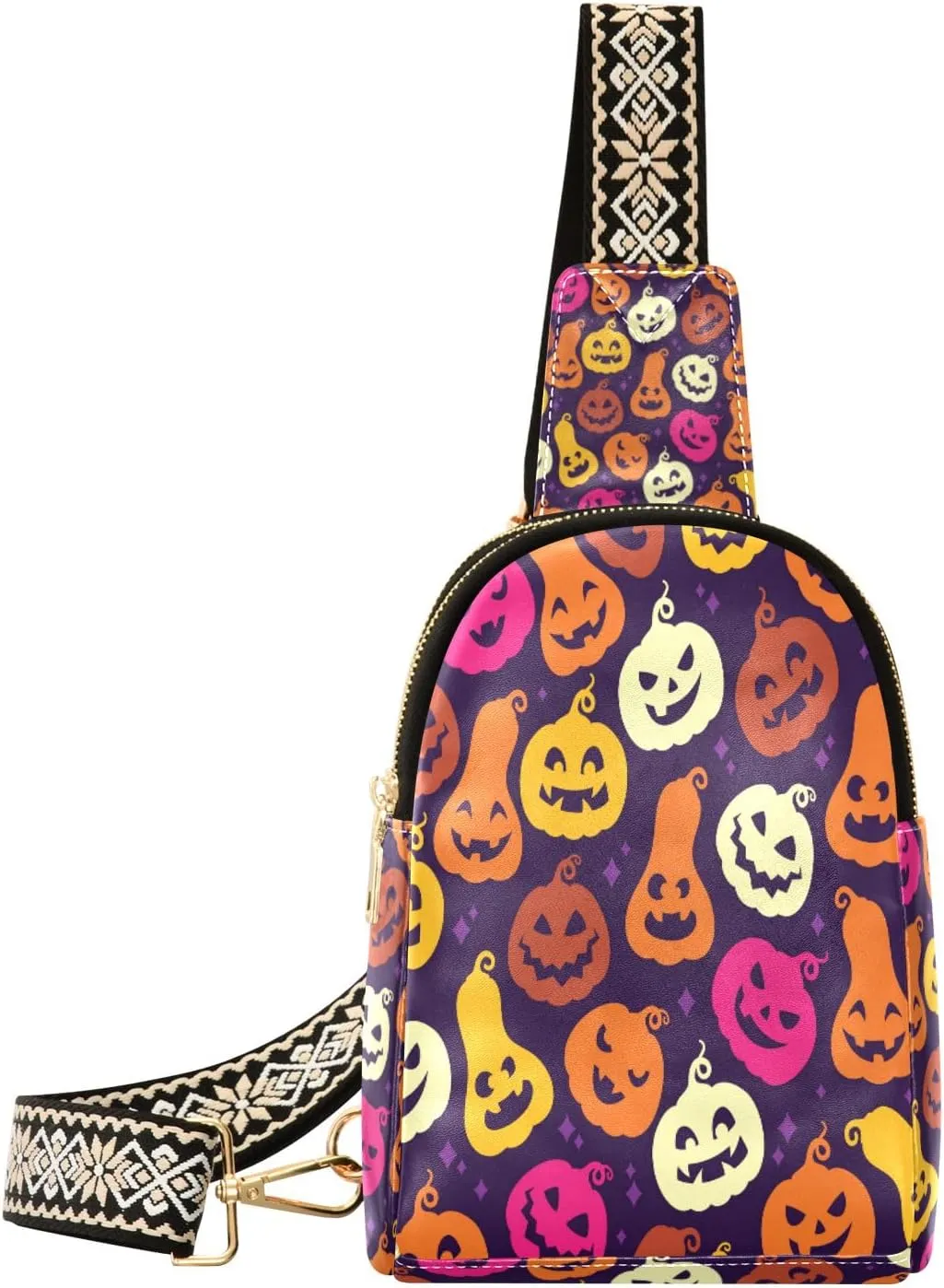 Small Sling Bag Waist Packs Leather Crossbody Packs Chest Bag Colorful Pumpkins for Women Travel Belt Purse
