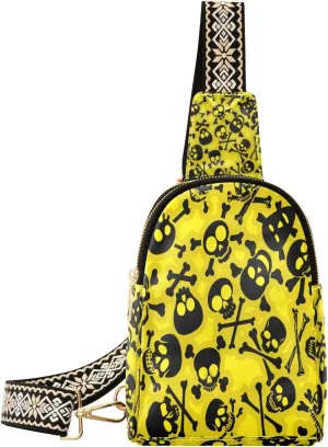 Small Sling Bag Waist Packs Leather Crossbody Packs Chest Bag Skull Crossbones Vectors Seamless Pattern for Women Travel Belt Purse