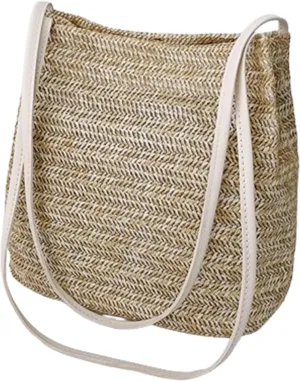 Summer Straw Beach Handbag, Buckets Handbag, Boho Shoulder Straw Handbag for Shopping Work School Travel