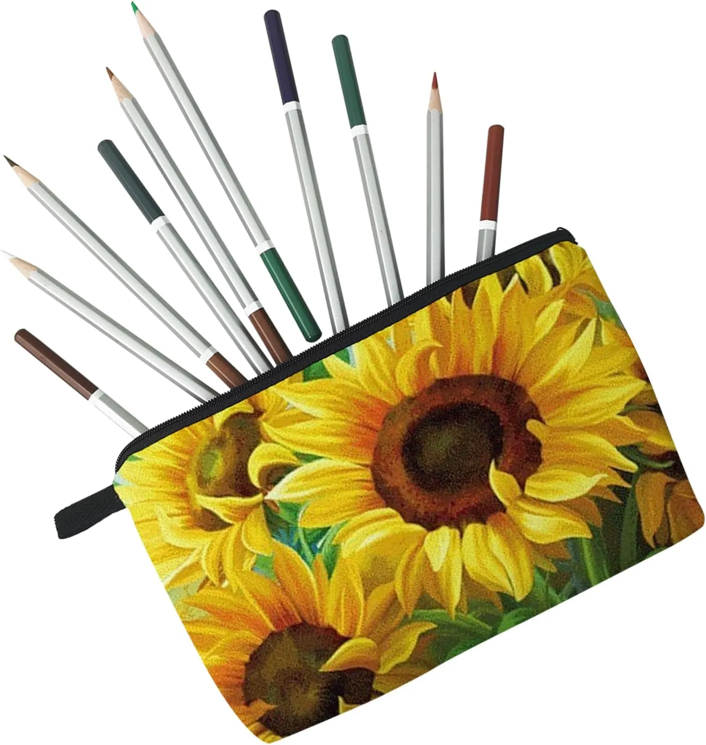 Sunflower Makeup Bag Cute Small Makeup Organizer Bag Travel Toiletry Zipper Pouch Sunflower Gifts Sunflower Cosmetic Bag for Women Sunflower Lovers