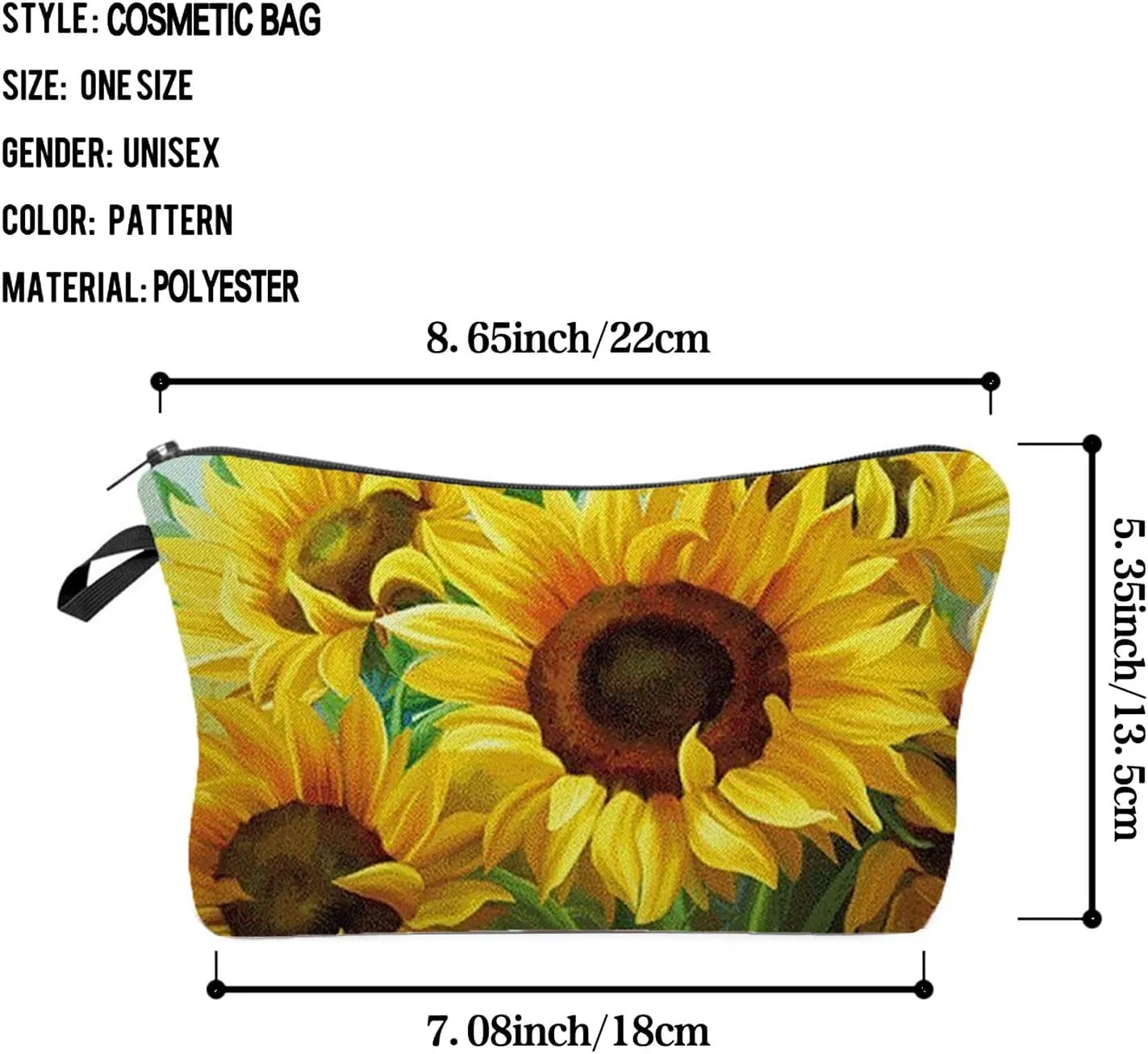 Sunflower Makeup Bag Cute Small Makeup Organizer Bag Travel Toiletry Zipper Pouch Sunflower Gifts Sunflower Cosmetic Bag for Women Sunflower Lovers