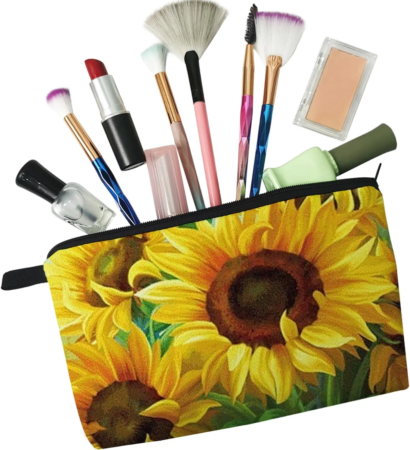 Sunflower Makeup Bag Cute Small Makeup Organizer Bag Travel Toiletry Zipper Pouch Sunflower Gifts Sunflower Cosmetic Bag for Women Sunflower Lovers