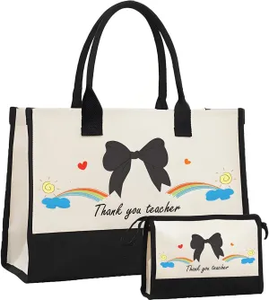 Teacher Gifts for Women, Appreciation Gifts,Totes for Women,Canvas Tote Bag with Makeup Bag, Beach Bag with Zipper