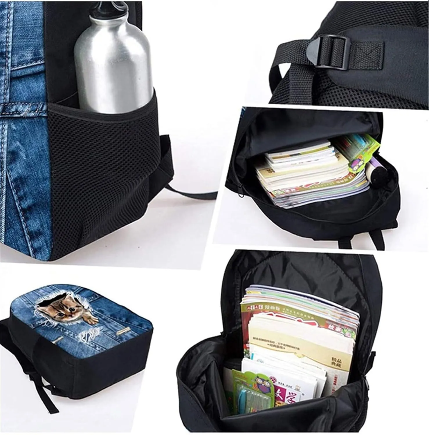 Tie-dye Panda Print Backpack for Boys Girls Back to School Shoulder Bookbags, Insulated Thermal Lunch Totes, Cooler Water Bottle Sleeve, 3pcs/set