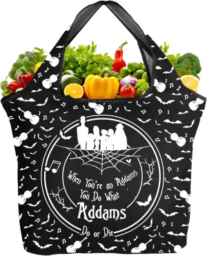 TOBGBE Addams Musical Merch Gifts When You're An Addams You Do What Addams Do Or Die Foldable Grocery Bags Horror Movie Totes