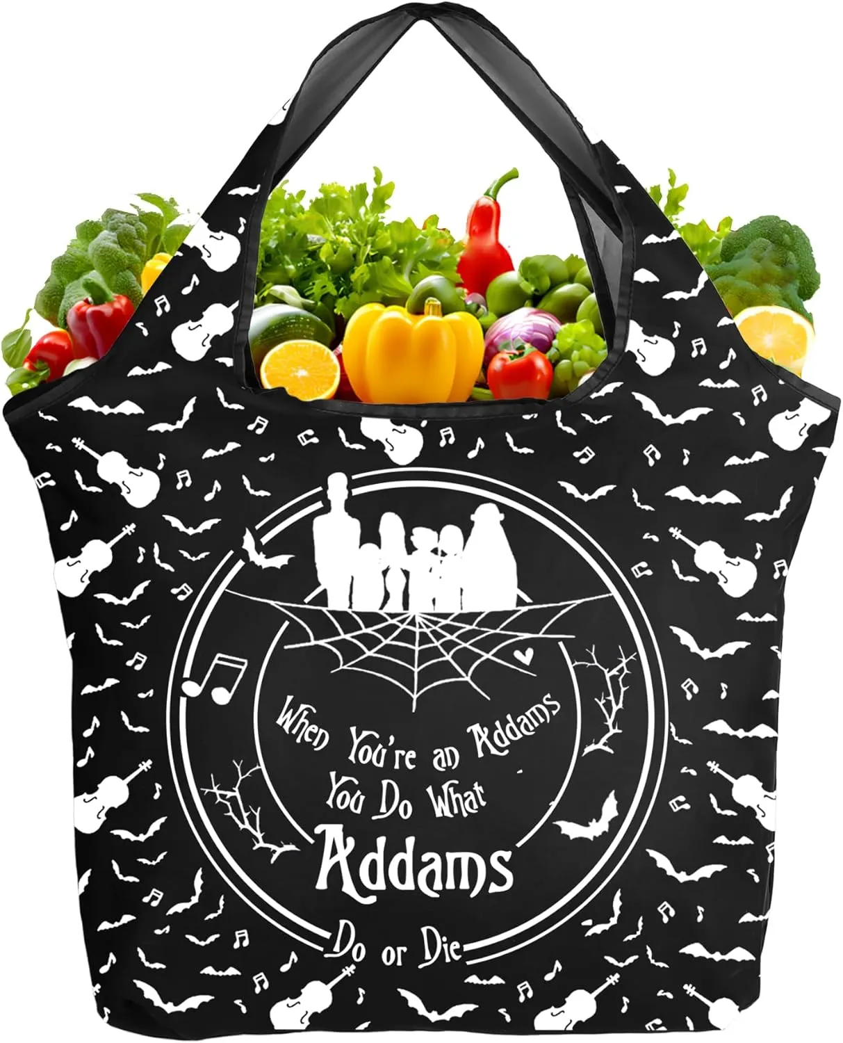 TOBGBE Addams Musical Merch Gifts When You're An Addams You Do What Addams Do Or Die Foldable Grocery Bags Horror Movie Totes