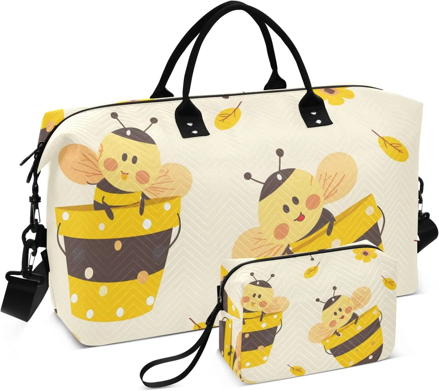Travel Duffle Bag, Cute Cartoon Bees The Buckets Of Honey Gym Bag with Storage Bag Weekender Overnight Bag for Men Women Trip Sports Yoga