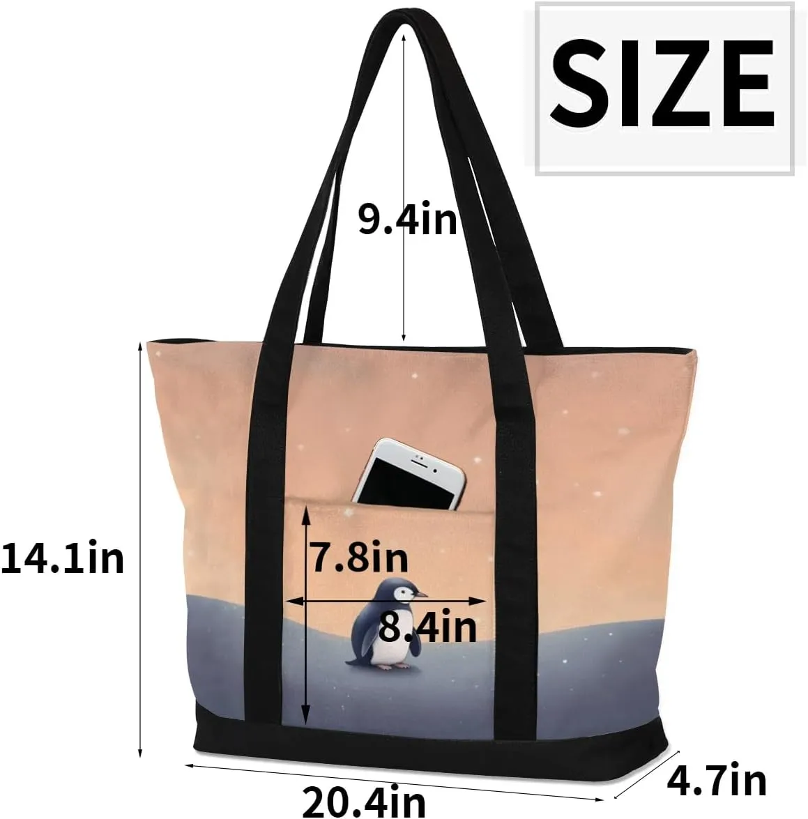 Types of Birds Stylish Canvas Tote Bag with an External Pocket Top Zipper Closure Tote Bag for Women