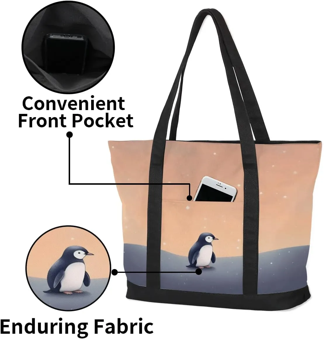 Types of Birds Stylish Canvas Tote Bag with an External Pocket Top Zipper Closure Tote Bag for Women