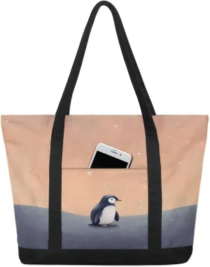 Types of Birds Stylish Canvas Tote Bag with an External Pocket Top Zipper Closure Tote Bag for Women