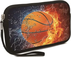 Unisex Portable Neoprene All Smartphone Wristlet Wallet Clutch Purse, Coin Pouch, Cosmetic Bag (Fire Basketball)