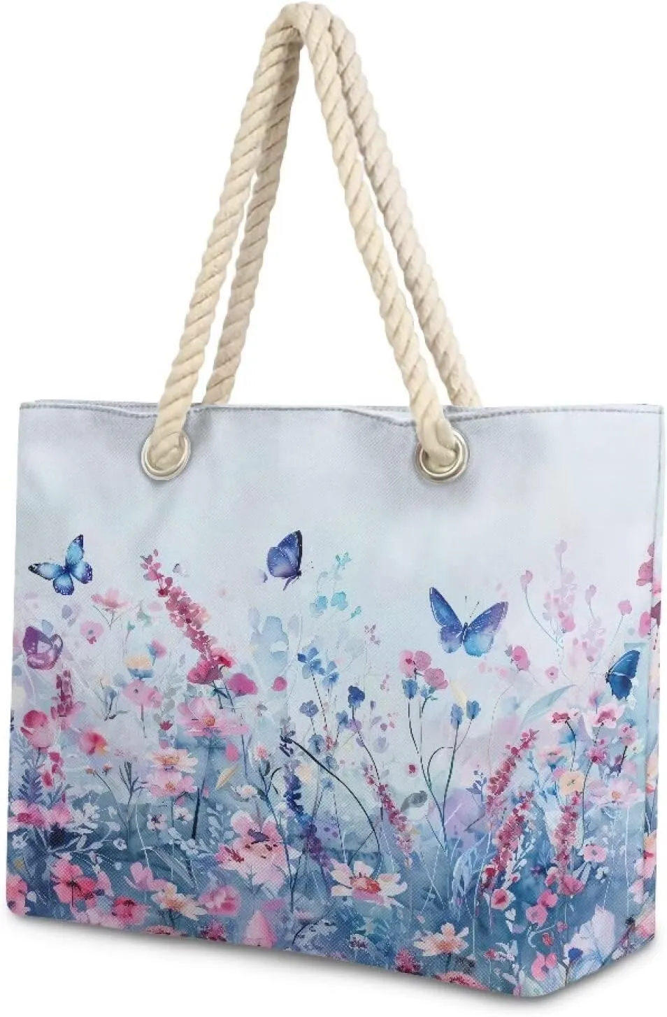 Vacation Beach Bag for Ladiess Women Medium Casual Travel Tote Bag Swim Pool Totes Bag with Hemp Rope Handle