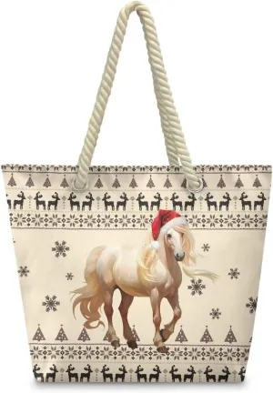 Vacation Beach Bag for Ladiess Women Medium Casual Travel Tote Bag Swim Pool Totes Bag with Hemp Rope Handle