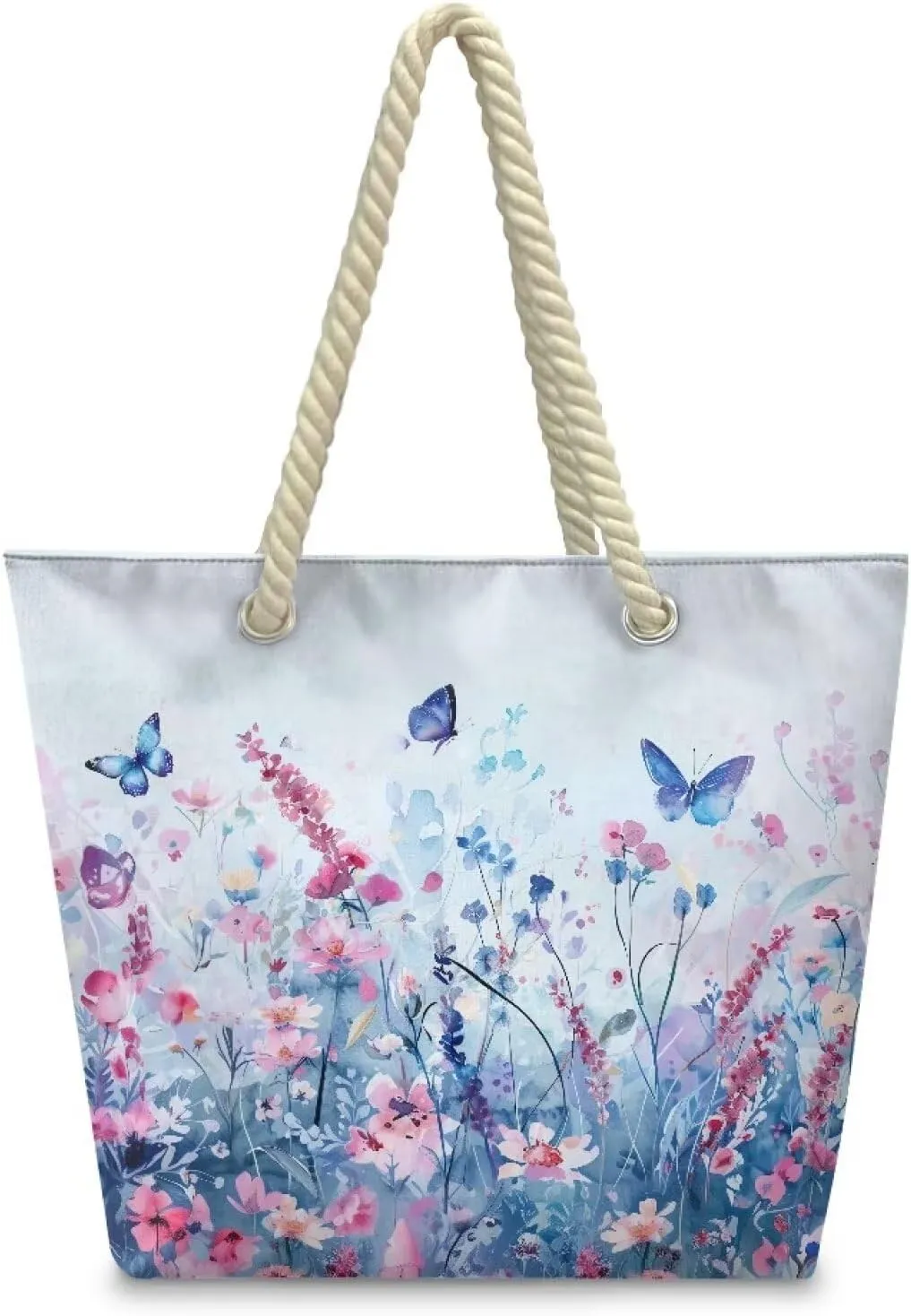 Vacation Beach Bag for Ladiess Women Medium Casual Travel Tote Bag Swim Pool Totes Bag with Hemp Rope Handle