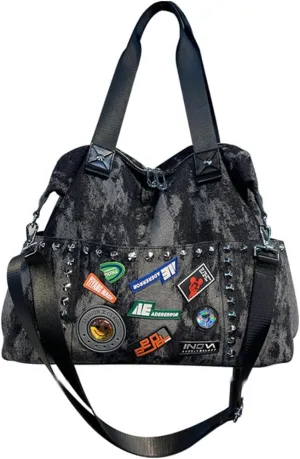 Vintage Denim Canvas Tote Bag for Women Shoulder Bag Hobo Handbags Rivet Totes Large Casual Crossbody Bags, One Color, One Size